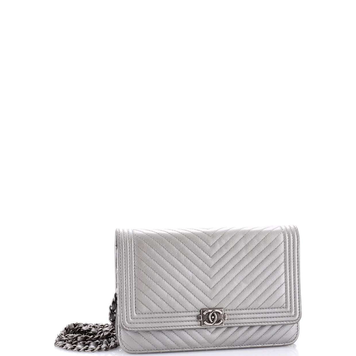 Boy Wallet on Chain Chevron Calfskin - Deep Luxury