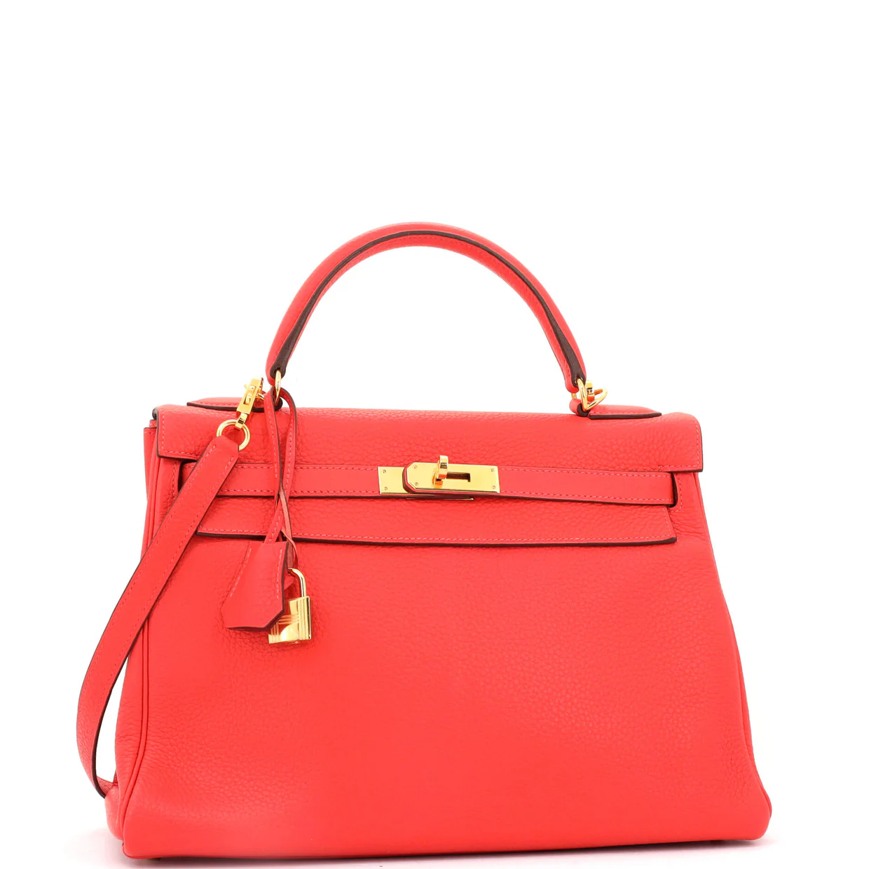 Kelly Handbag Red Clemence with Gold Hardware 32 - Deep Luxury