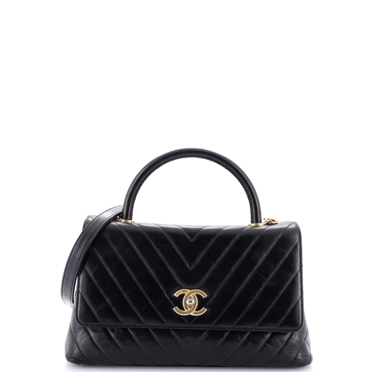 Coco Top Handle Bag Chevron Calfskin Small - Deep Luxury