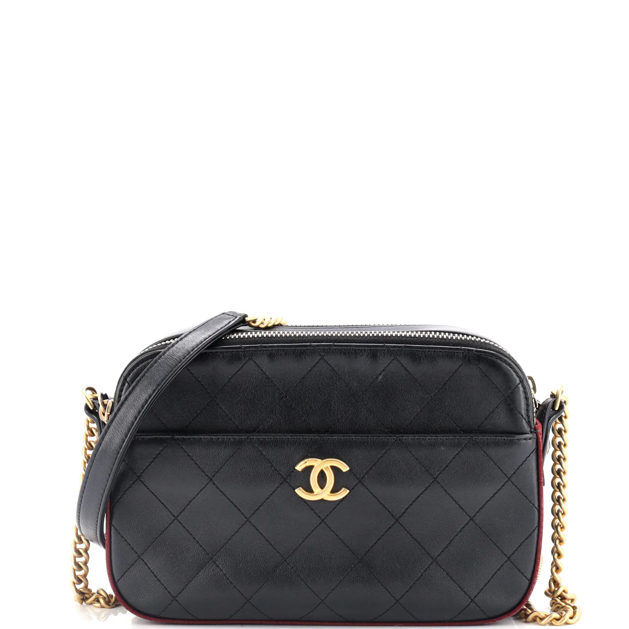 Button Up Camera Case Quilted Calfskin with Grosgrain Small - Deep Luxury