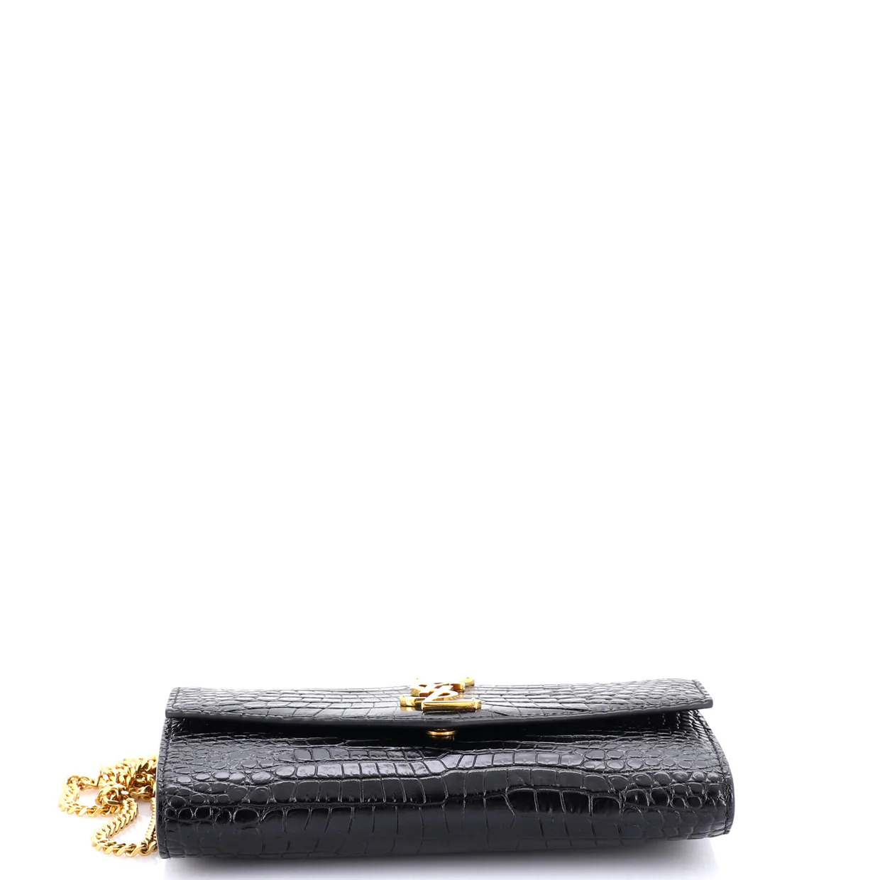 Uptown Chain Wallet Crocodile Embossed Leather - Deep Luxury