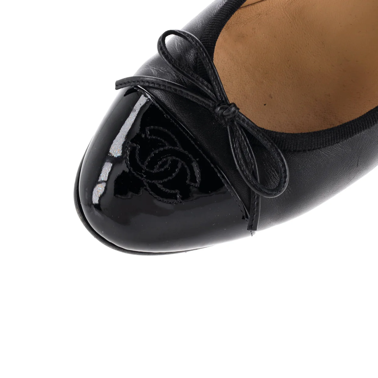Women's CC Cap Toe Bow Ballerina Flats Leather and Patent - Deep Luxury