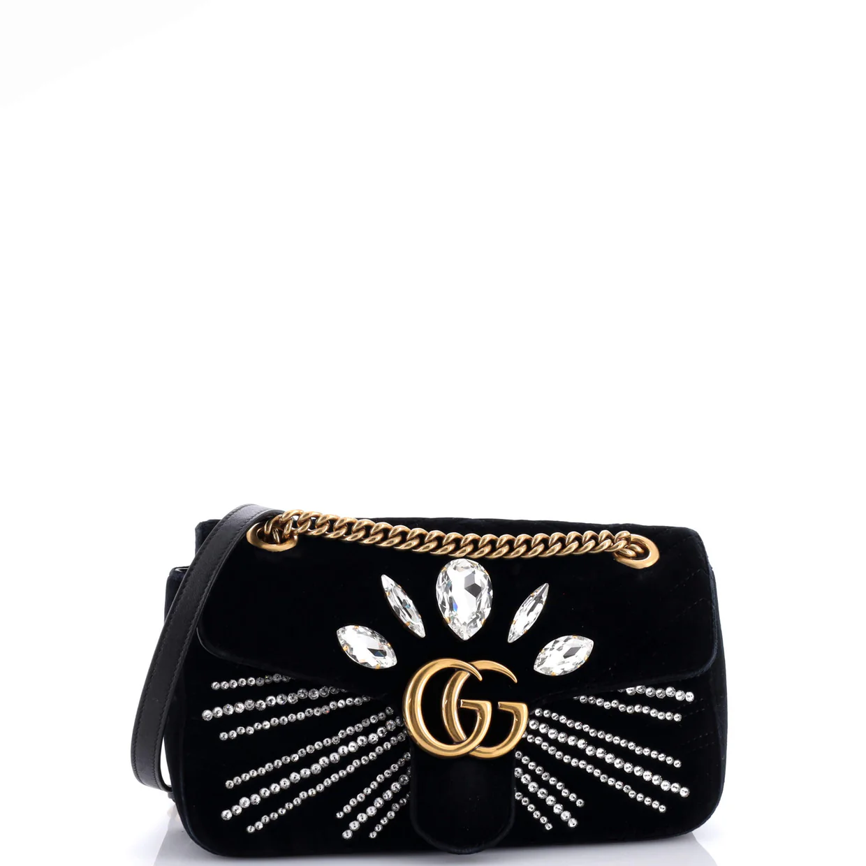GG Marmont Flap Bag Crystal Embellished Matelasse Velvet Medium - Deep Luxury