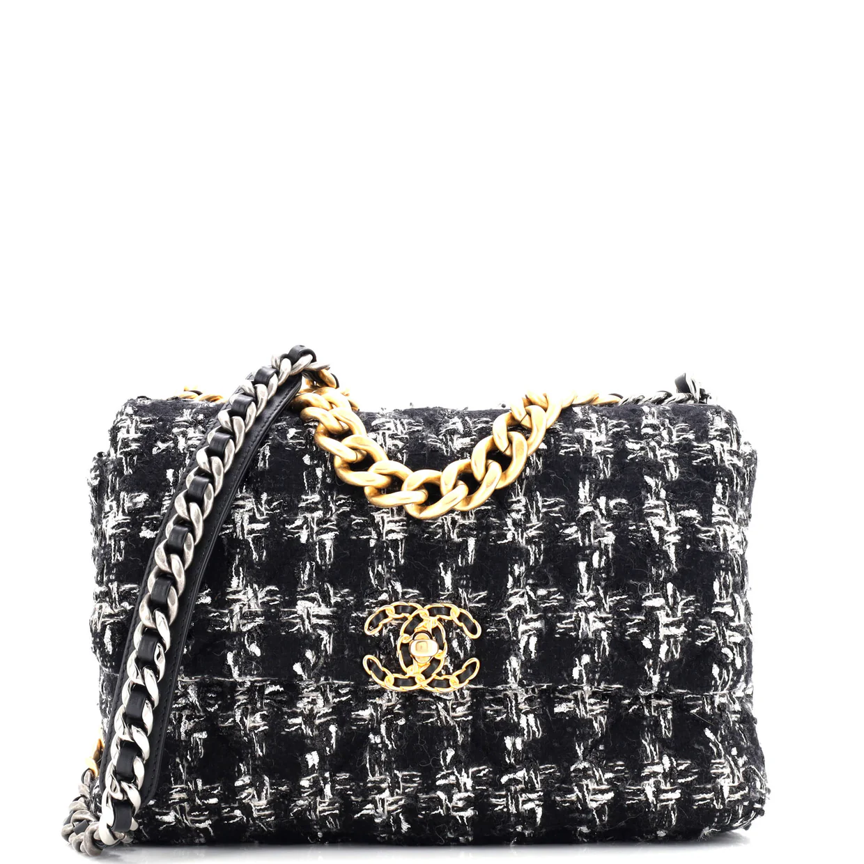 19 Flap Bag Quilted Tweed Large - Deep Luxury