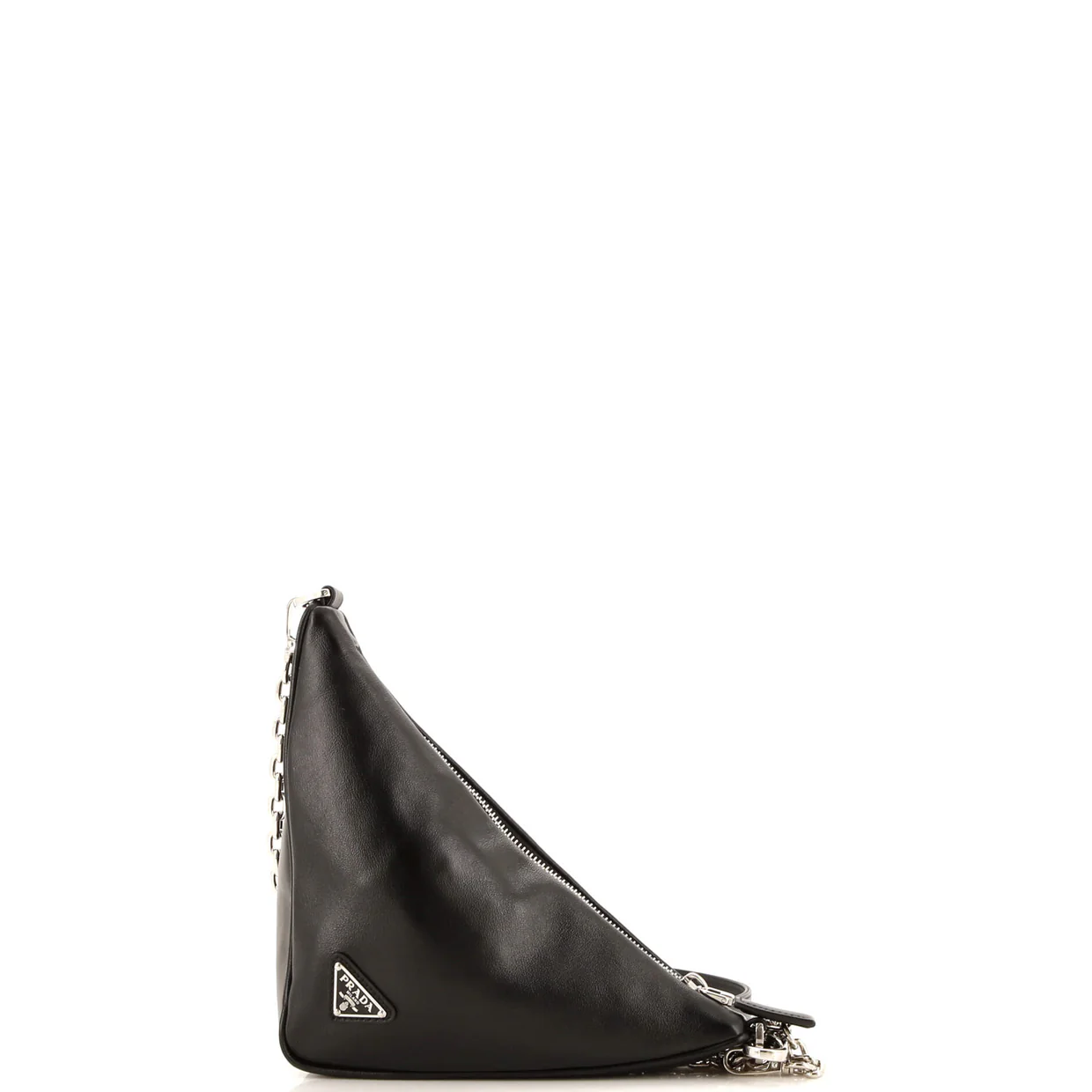 Triangle Logo Zip Chain Crossbody Bag Embossed Leather Small - Deep Luxury