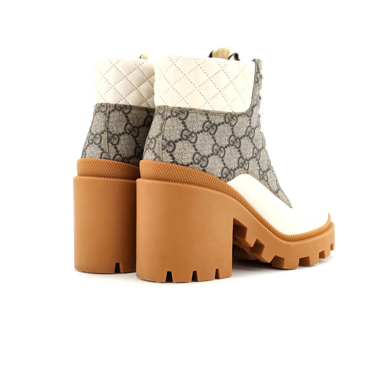 Women's Lace Up Heeled Ankle Boots GG Coated Canvas with Quilted Leather - Deep Luxury