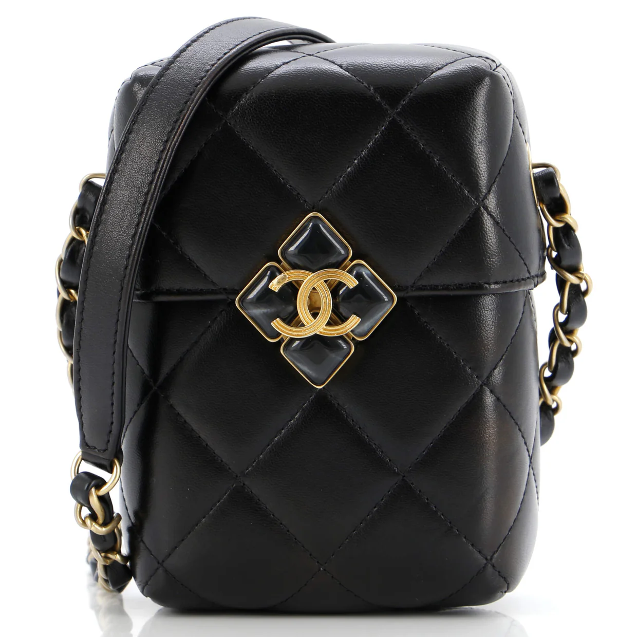 Diamond Lock CC Phone Holder Crossbody Bag Quilted Lambskin Mini - Deep Luxury