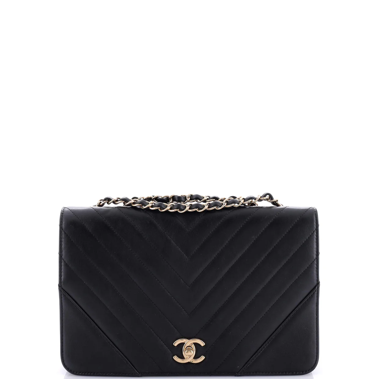 Statement Flap Bag Chevron Calfskin Small - Deep Luxury