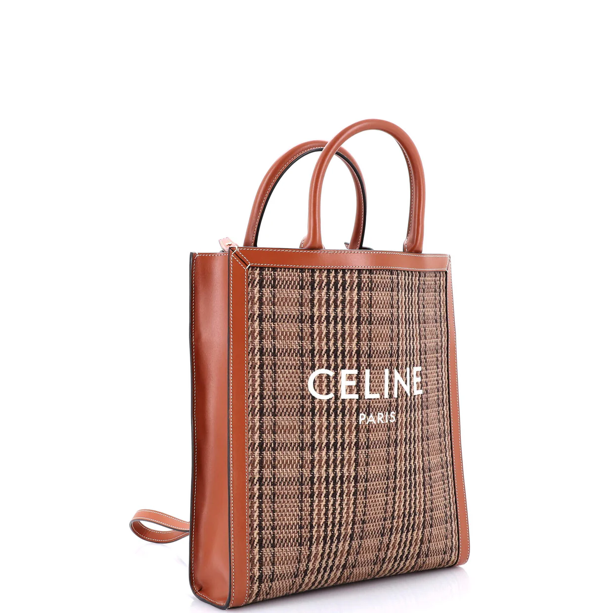 Vertical Cabas Tote Check Canvas and Leather Small - Deep Luxury