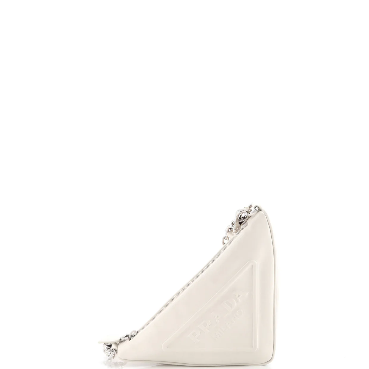 Triangle Logo Zip Chain Crossbody Bag Embossed Leather Small - Deep Luxury