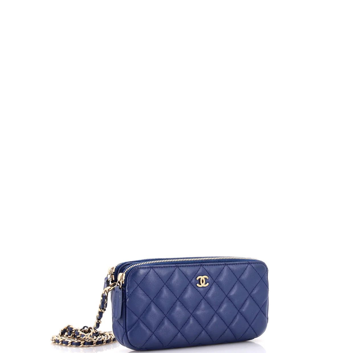 Double Zip Clutch with Chain Quilted Lambskin - Deep Luxury