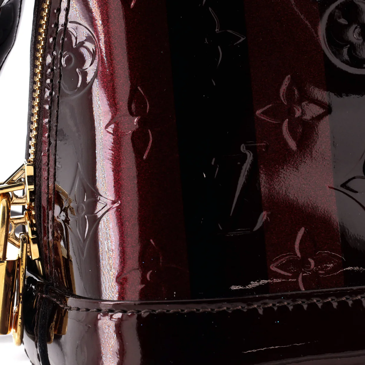 Alma Handbag Limited Edition Monogram Vernis Rayures BB - Deep Luxury