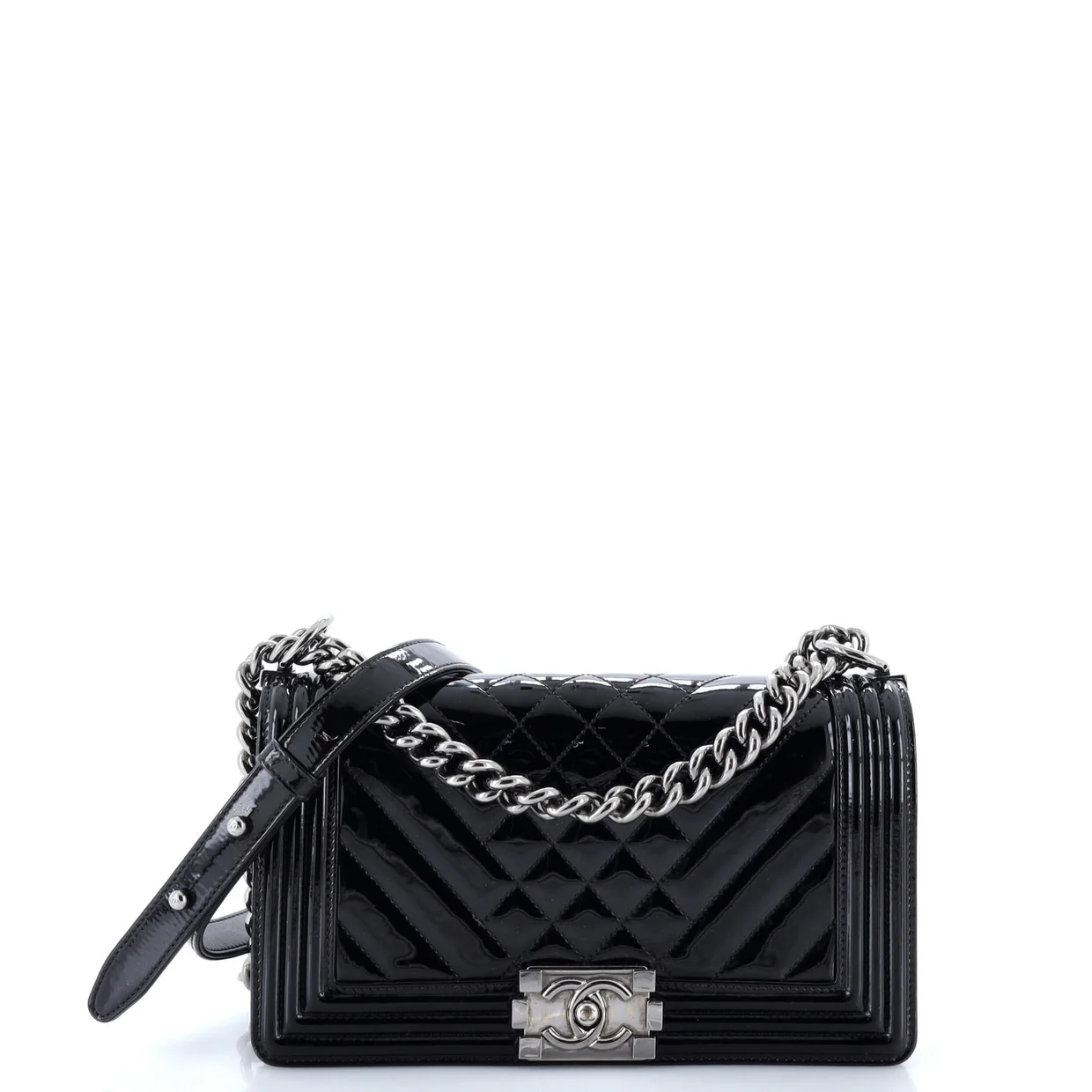 Boy Flap Bag Chevron Patent Old Medium - Deep Luxury