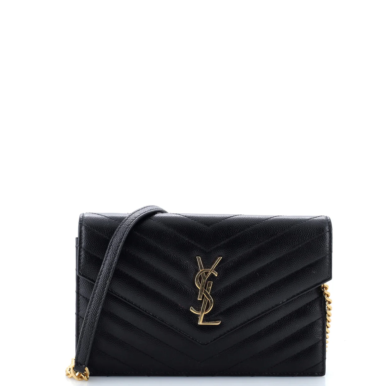 Classic Monogram Wallet on Chain Matelasse Chevron Leather Small - Deep Luxury
