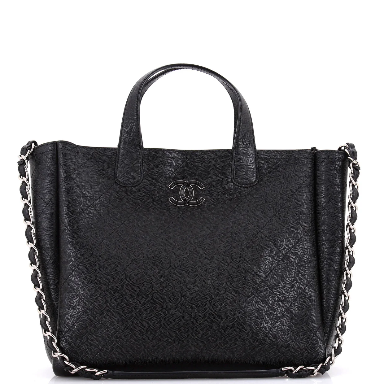 Covered CC Shopping Tote Stitched Caviar Medium - Deep Luxury