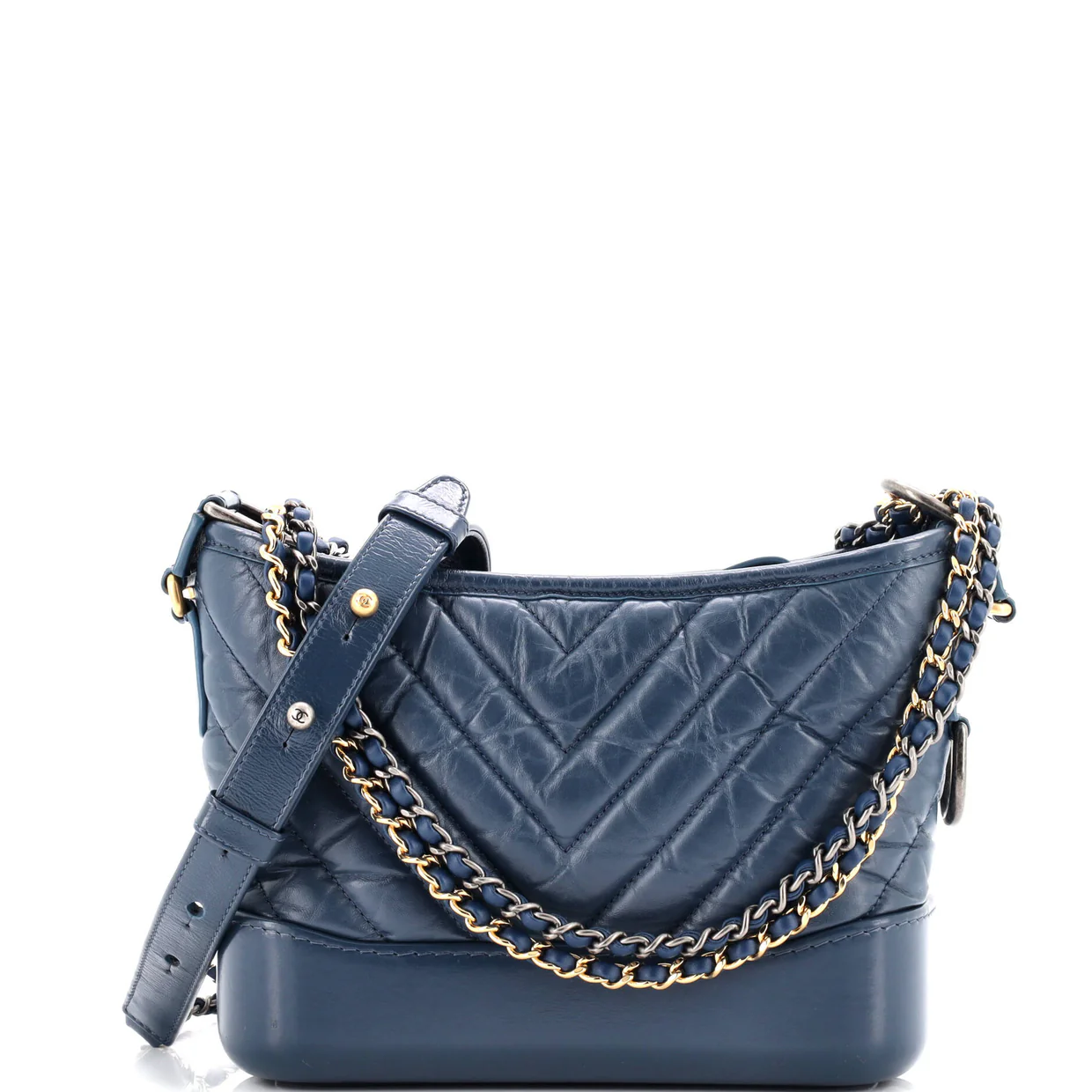 Gabrielle Hobo Chevron Aged Calfskin Small - Deep Luxury