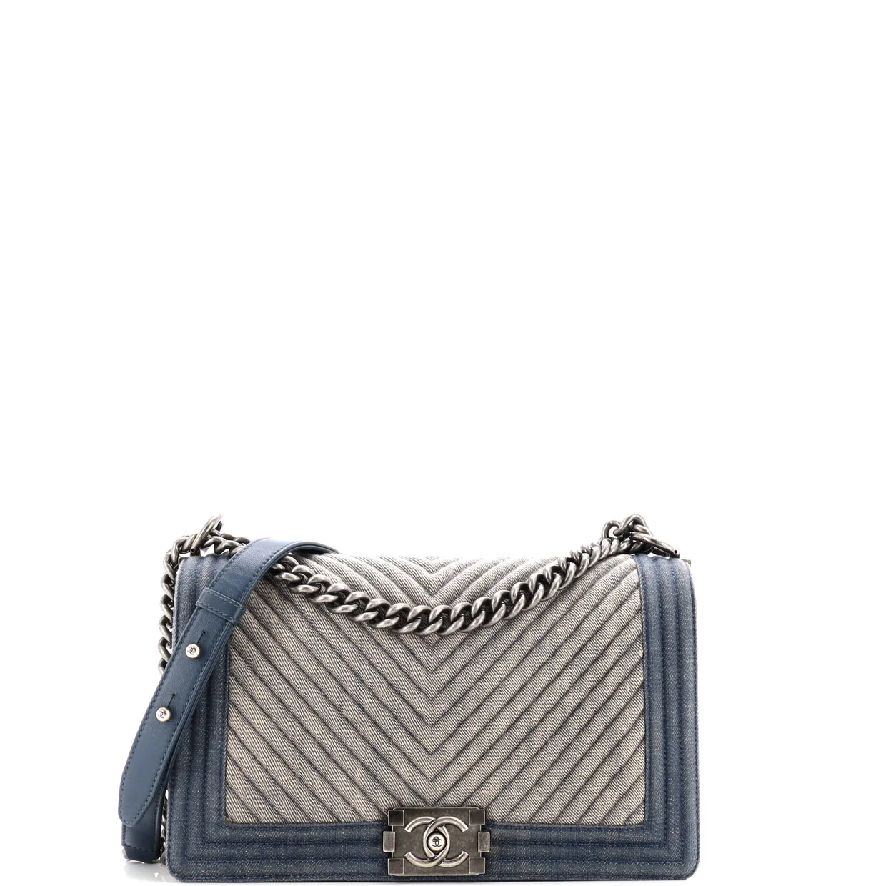Boy Flap Bag Chevron Denim New Medium - Deep Luxury