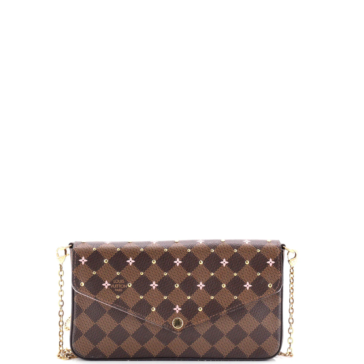 Felicie Pochette Flower Printed Studded Damier - Deep Luxury