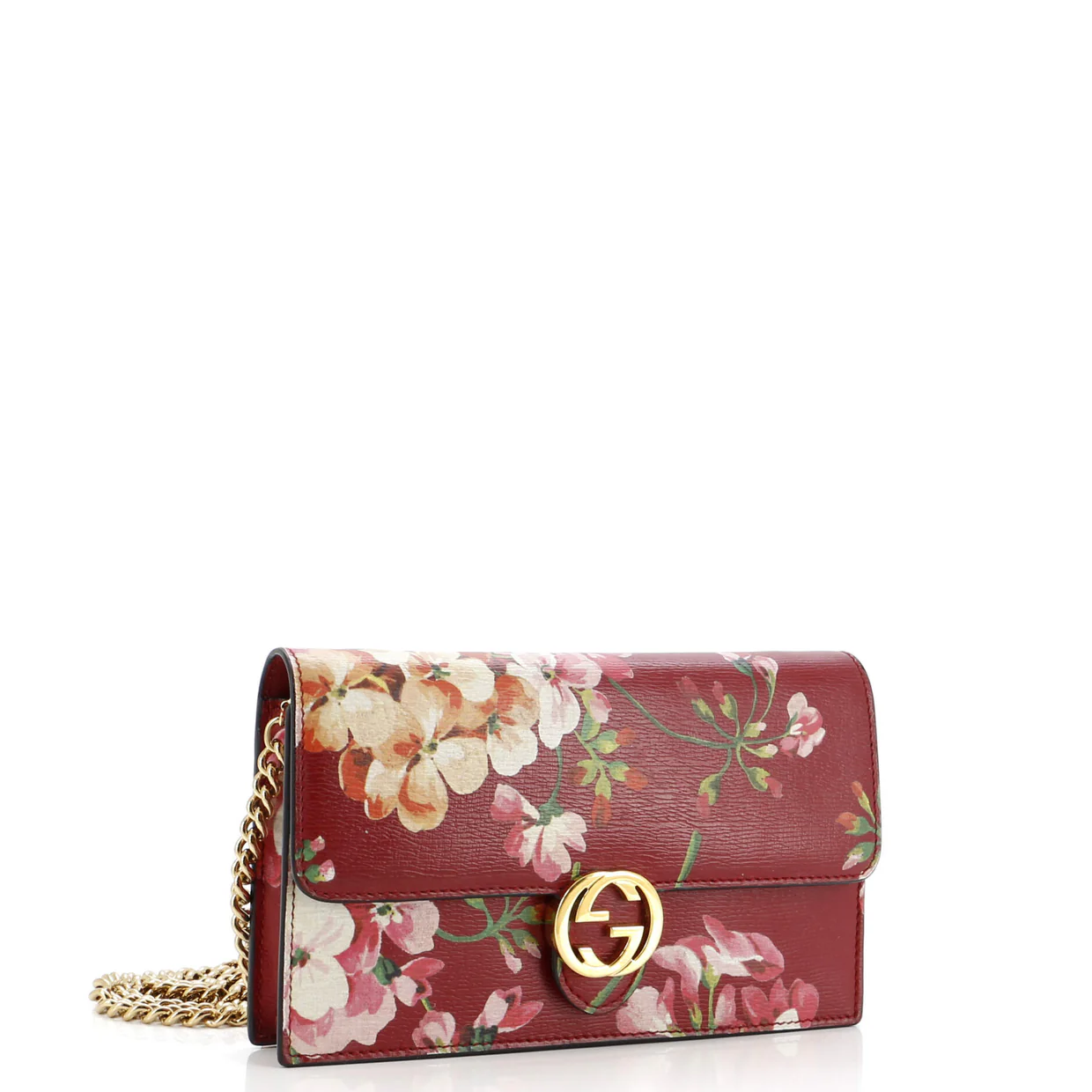 Icon Wallet on Chain Blooms Print Leather - Deep Luxury
