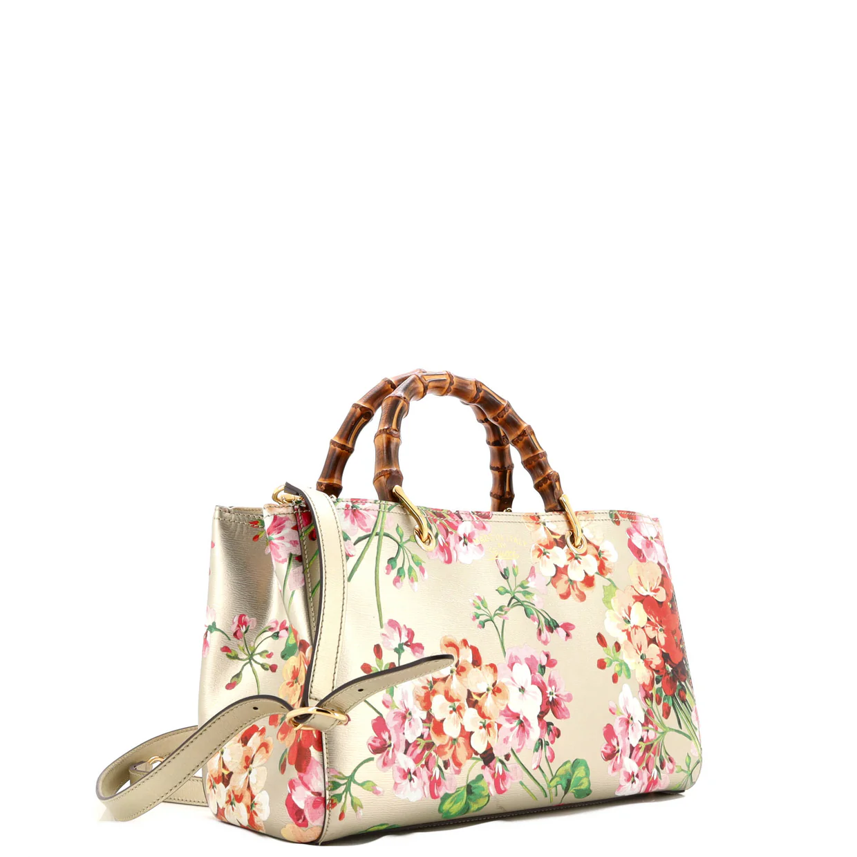 Bamboo Shopper Tote Blooms Print Leather Medium - Deep Luxury