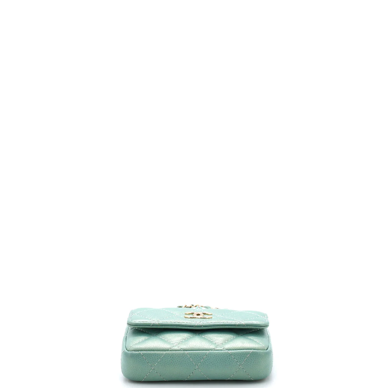 CC Pearl Coin Card Holder with Chain Quilted Iridescent Caviar - Deep Luxury