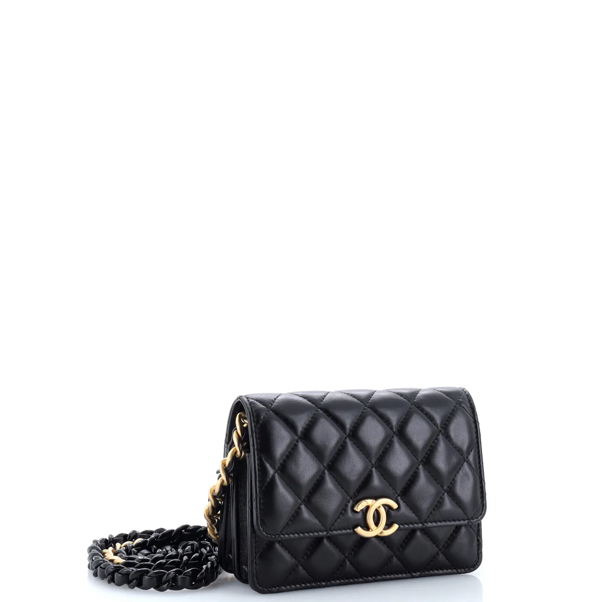 Lacquered Metal CC Clutch with Chain Quilted Lambskin - Deep Luxury
