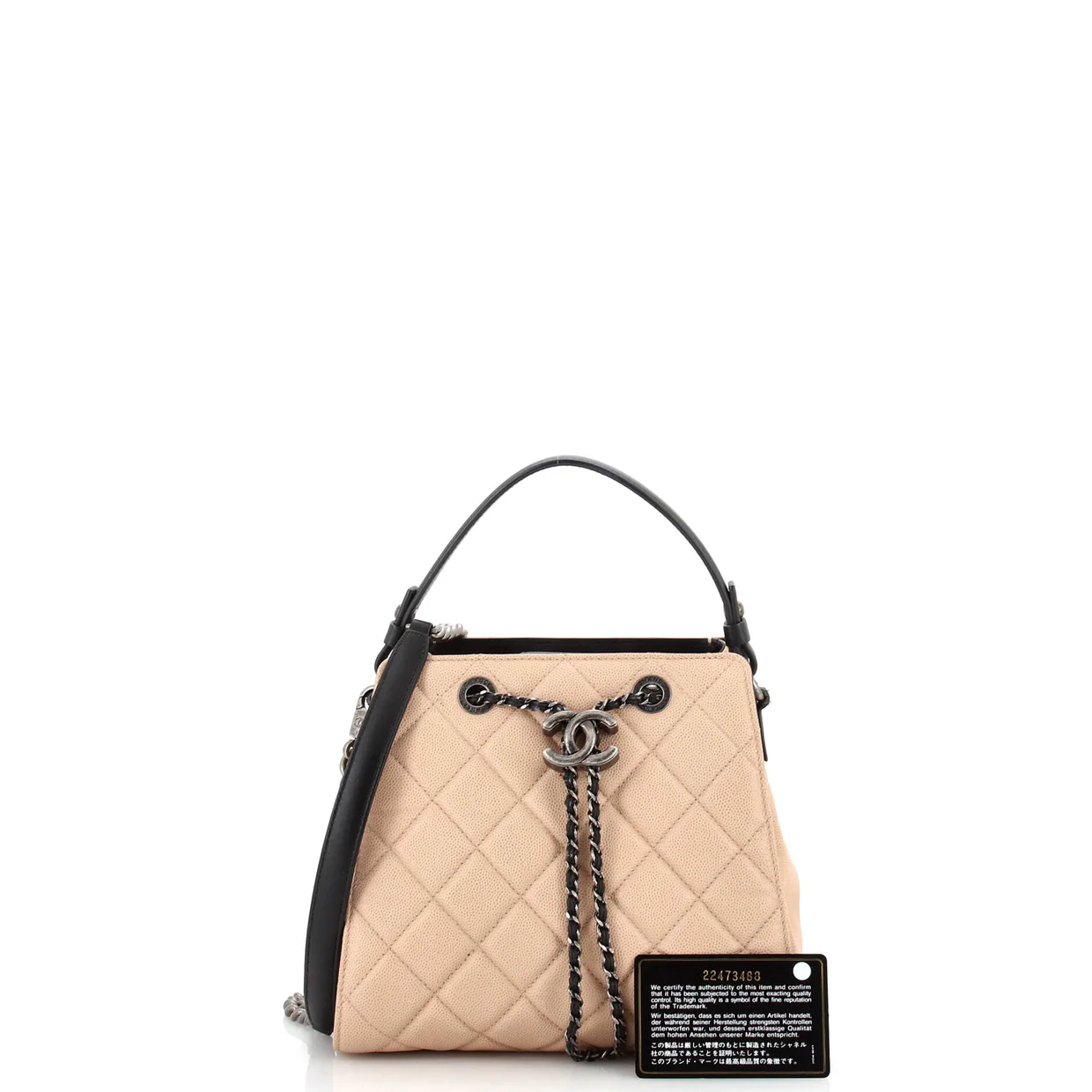 Top Handle CC Drawstring Bucket Bag Quilted Caviar Small - Deep Luxury