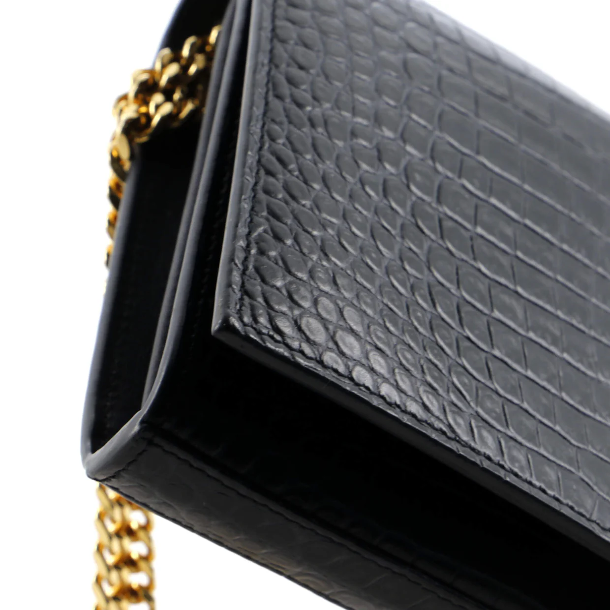 Classic Monogram Wallet on Chain Crocodile Embossed Leather - Deep Luxury