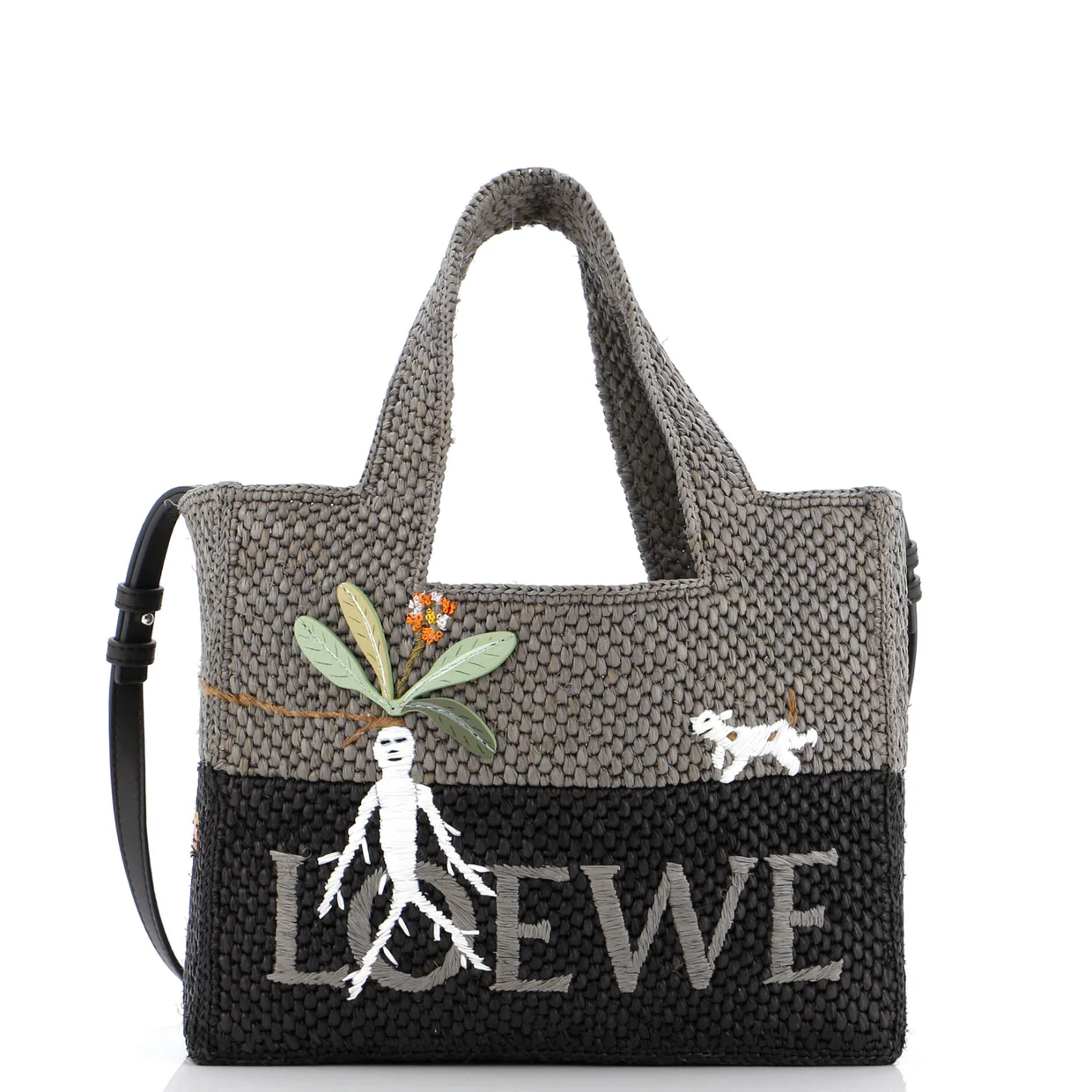Embroidered Logo Convertible Tote Raffia Small - Deep Luxury