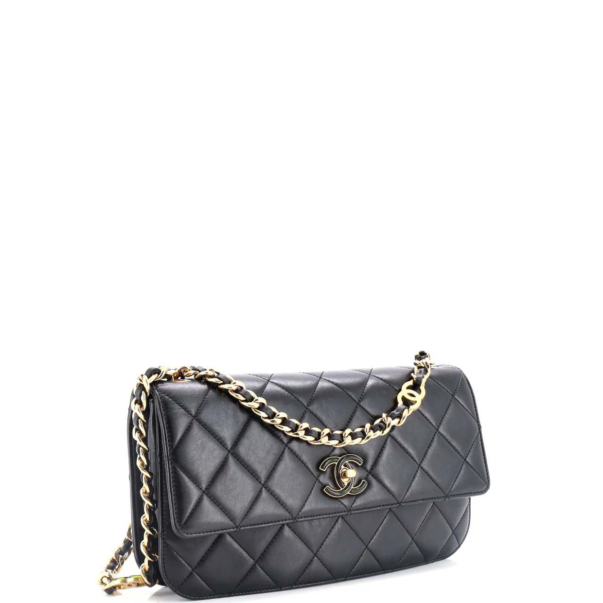CC Enamel Compartment Chain Shoulder Bag Quilted Lambskin Small - Deep Luxury