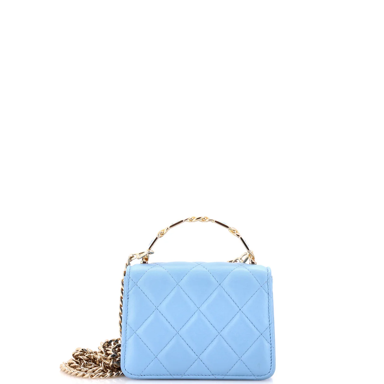 Coco Enamel Top Handle Flap Clutch with Chain Quilted Lambskin - Deep Luxury