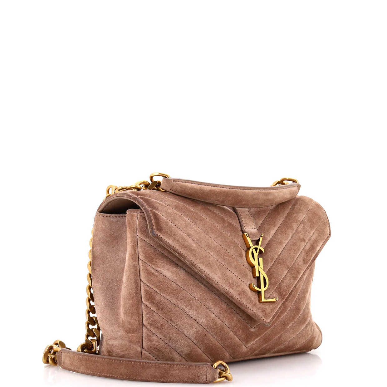 Classic Monogram College Bag Matelasse Chevron Suede Medium - Deep Luxury