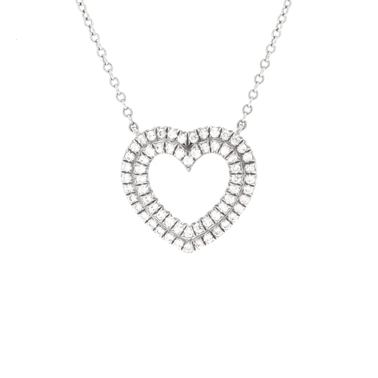 Metro Double Row Heart Pendant Necklace Platinum and Diamonds - Deep Luxury