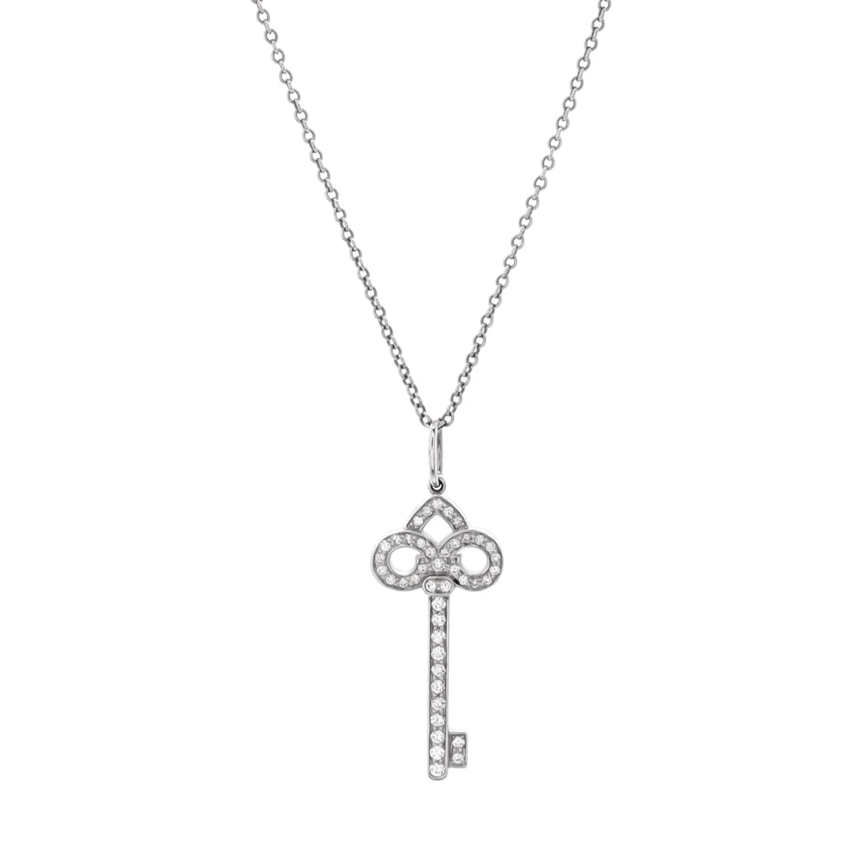 Fleur de Lis Key Pendant Necklace Platinum and Diamonds Small - Deep Luxury