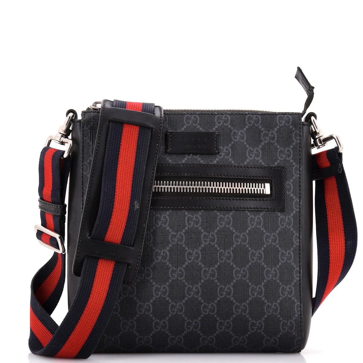 Web Strap Front Zip Messenger Bag GG Coated Canvas Small - Deep Luxury