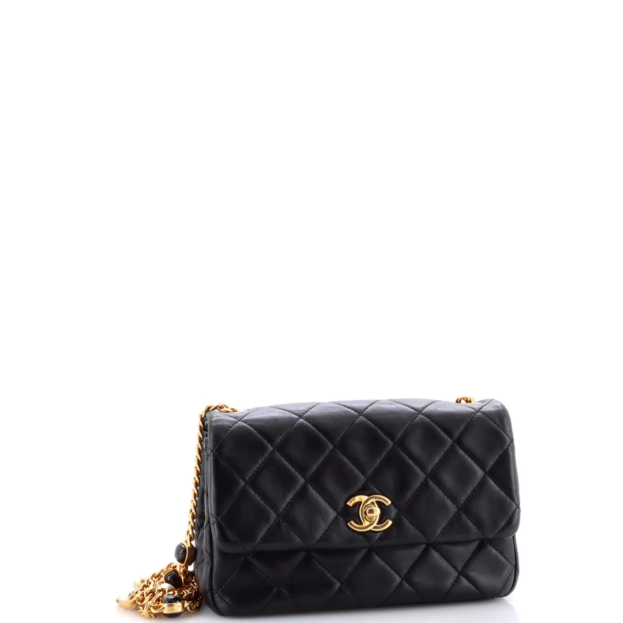 Resin Pearl Chain Flap Bag Quilted Lambskin Small - Deep Luxury
