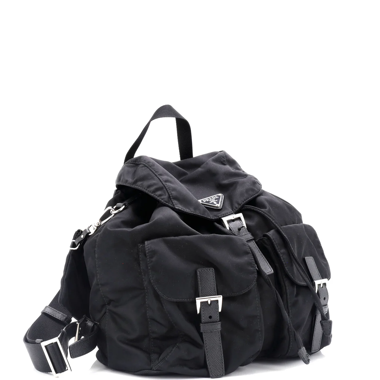 Double Front Pocket Backpack Re-Nylon with Leather Medium - Deep Luxury