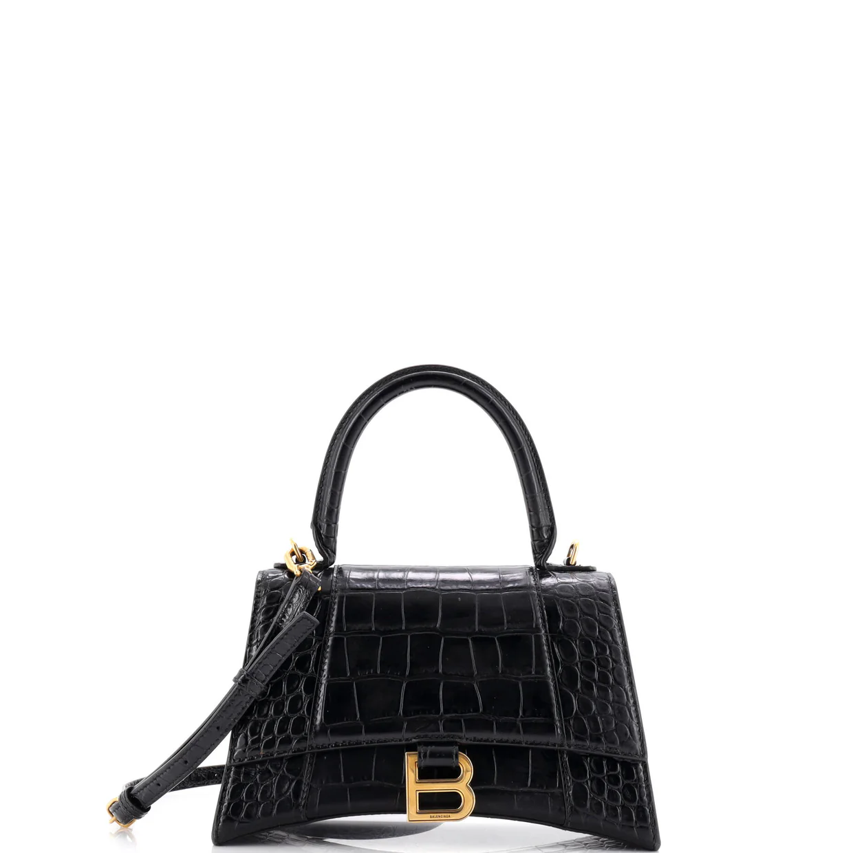 Hourglass Top Handle Bag Crocodile Embossed Leather Small - Deep Luxury