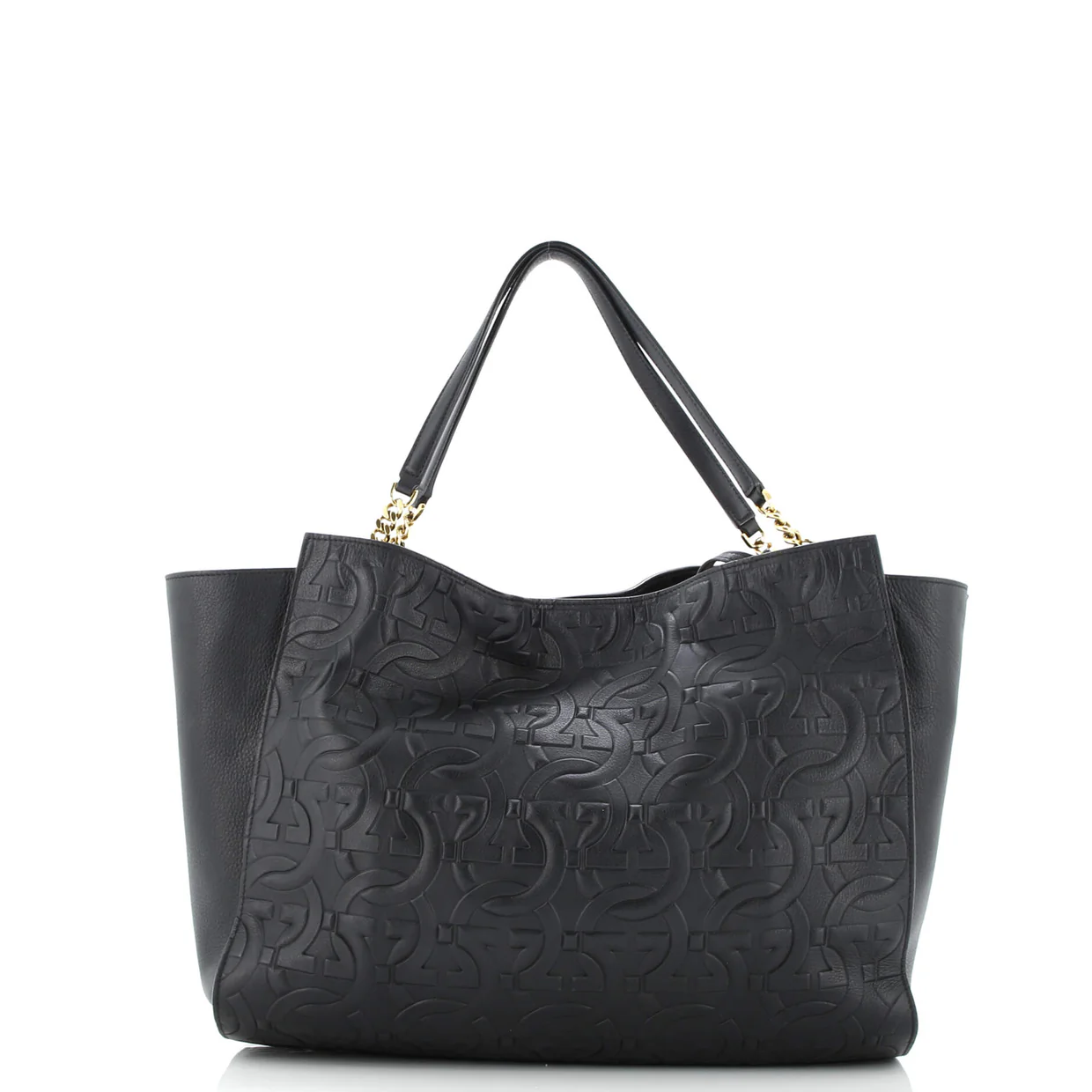 Trifolio Tote Gancini Embossed Leather Large - Deep Luxury
