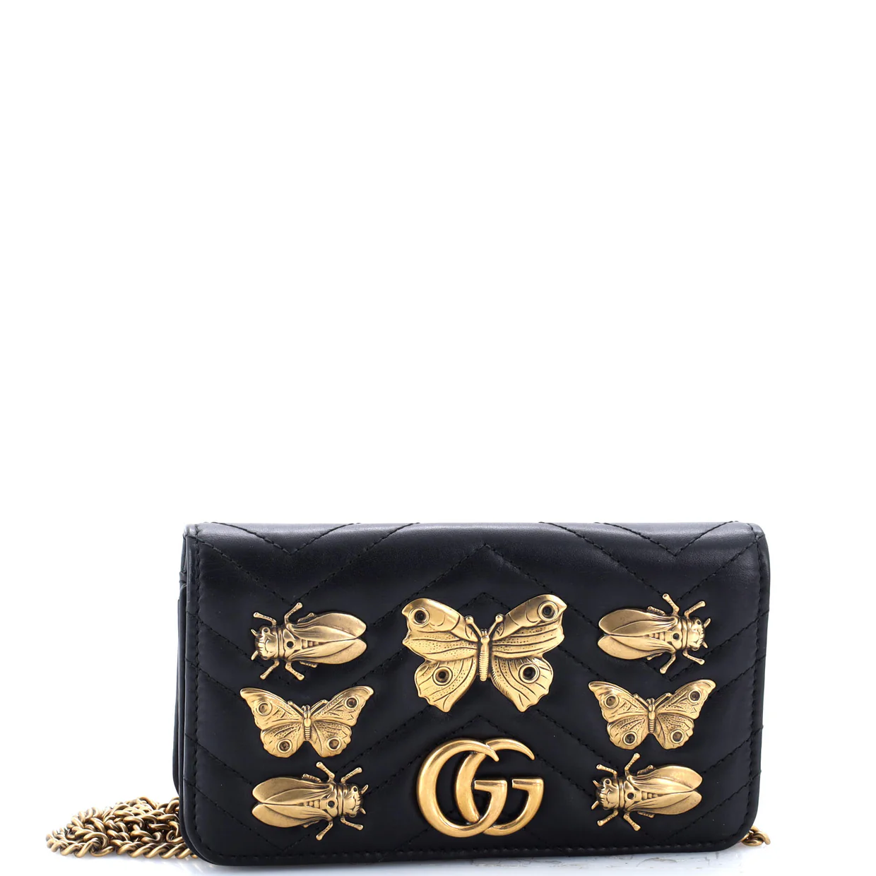 GG Marmont Chain Flap Bag Embellished Matelasse Leather Mini - Deep Luxury