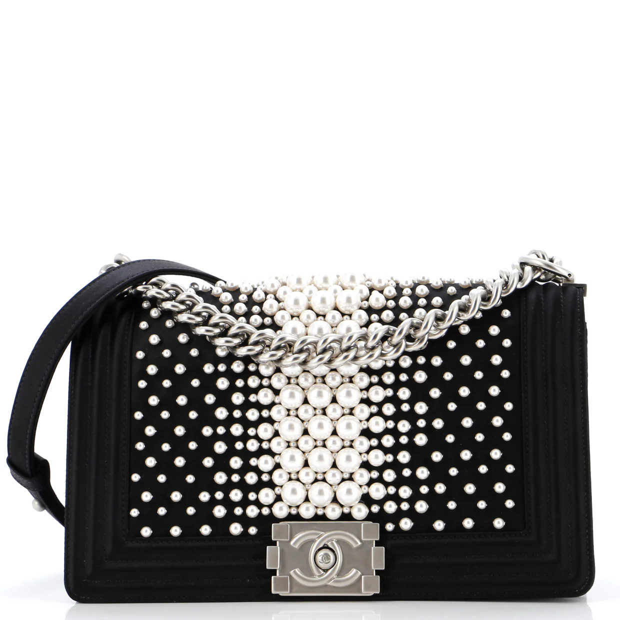 Boy Flap Bag Pearl Embellished Satin Old Medium - Deep Luxury