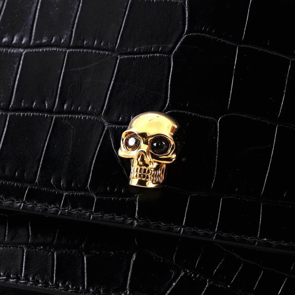 Skull Chain Crossbody Bag Crocodile Embossed Leather Mini - Deep Luxury