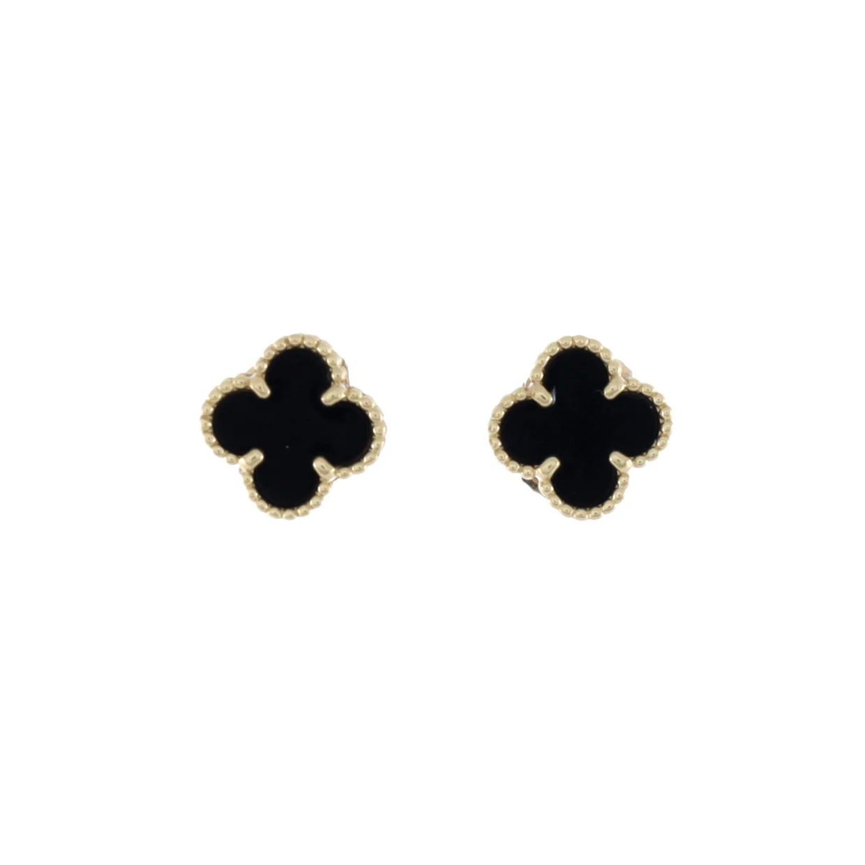 Sweet Alhambra Stud Earrings 18K Yellow Gold and Onyx - Deep Luxury