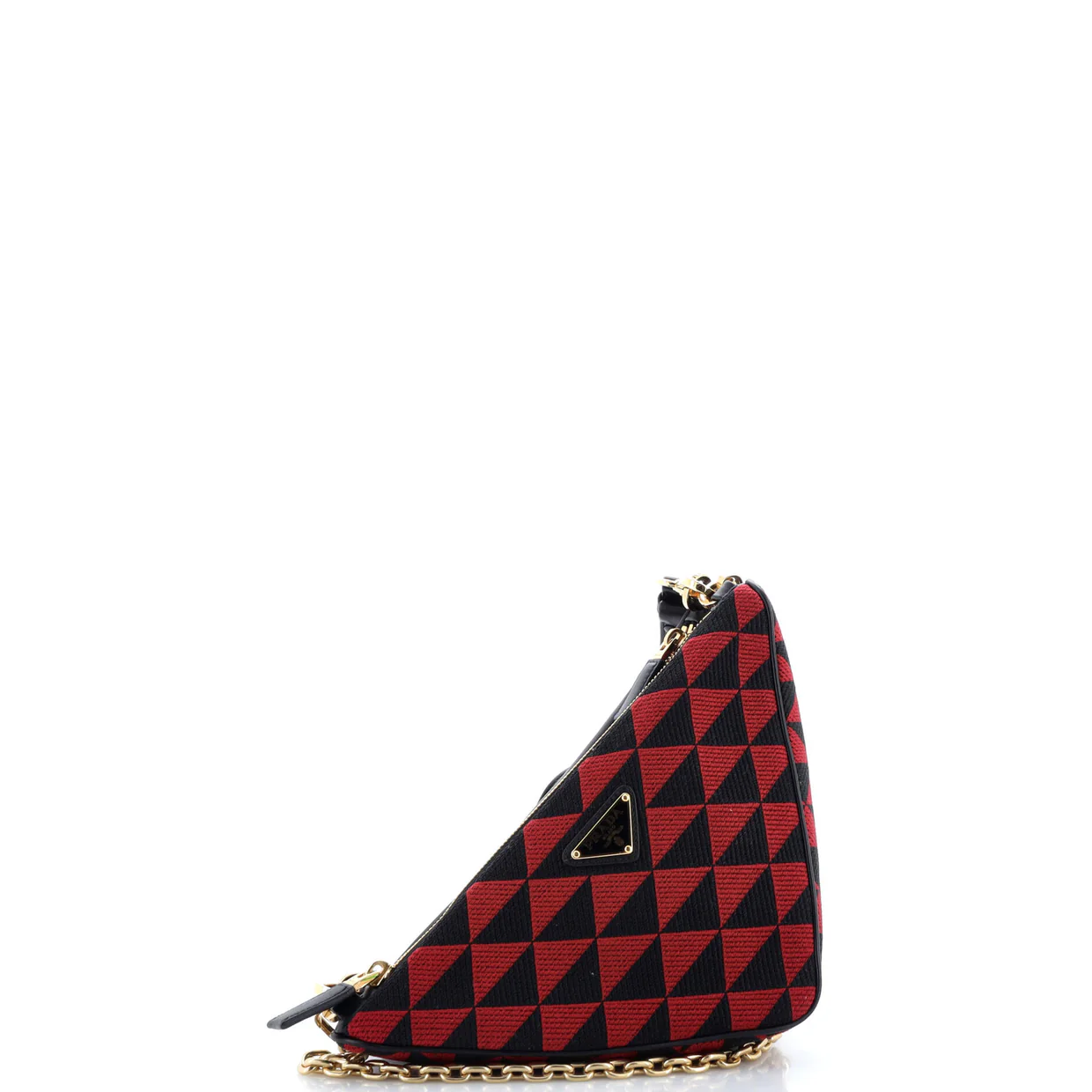 Double Symbole Triangle Bag Leather and Jacquard Mini - Deep Luxury