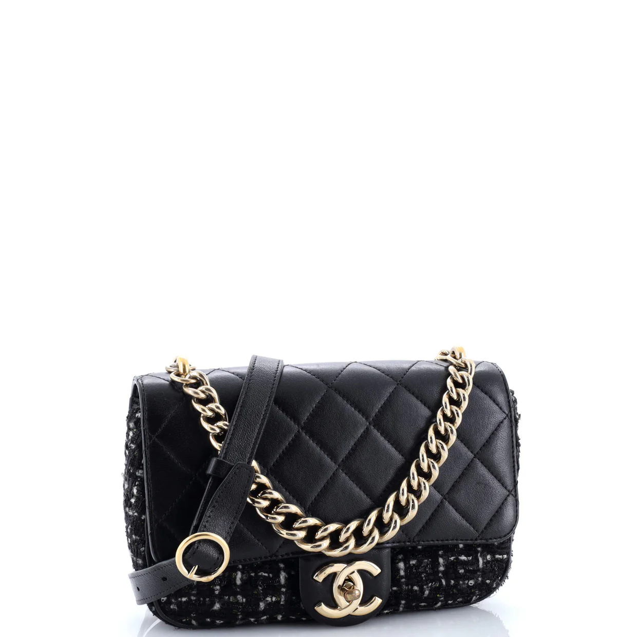 Chain Handle CC Flap Bag Quilted Lambskin and Tweed Small - Deep Luxury