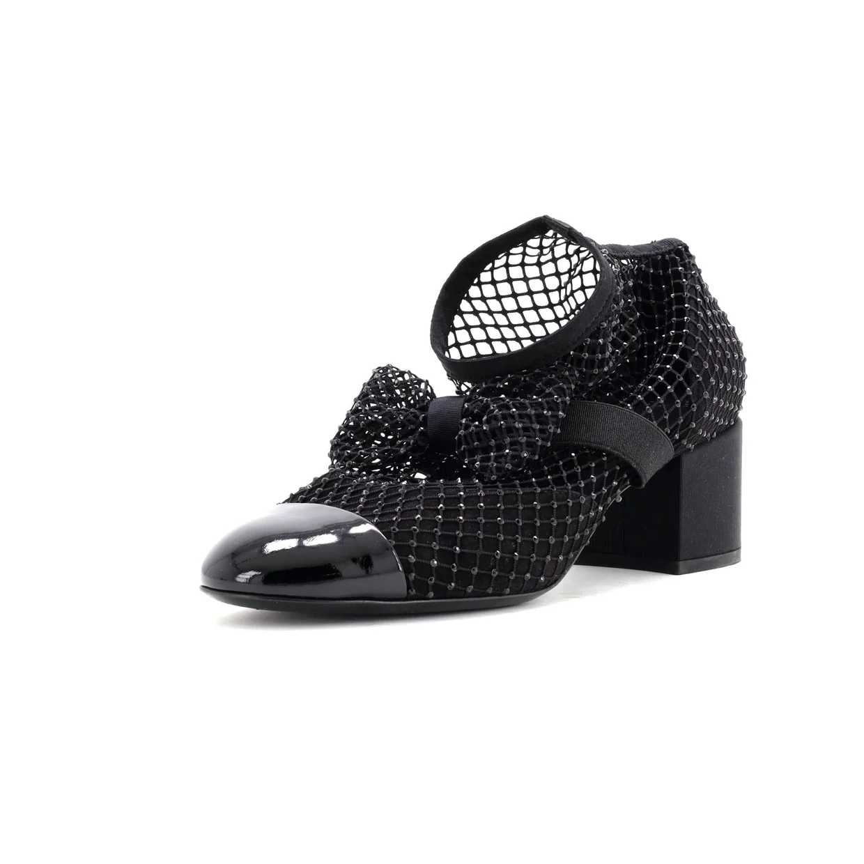 Women's Bow Cap Toe Mary Jane Boots Crystal Embellished Mesh - Deep Luxury