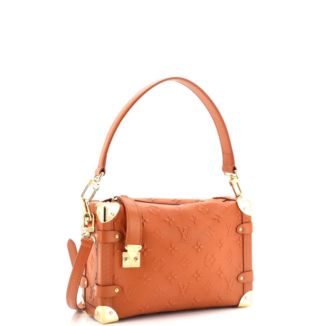 Side Trunk Handbag Debossed Monogram Leather MM - Deep Luxury