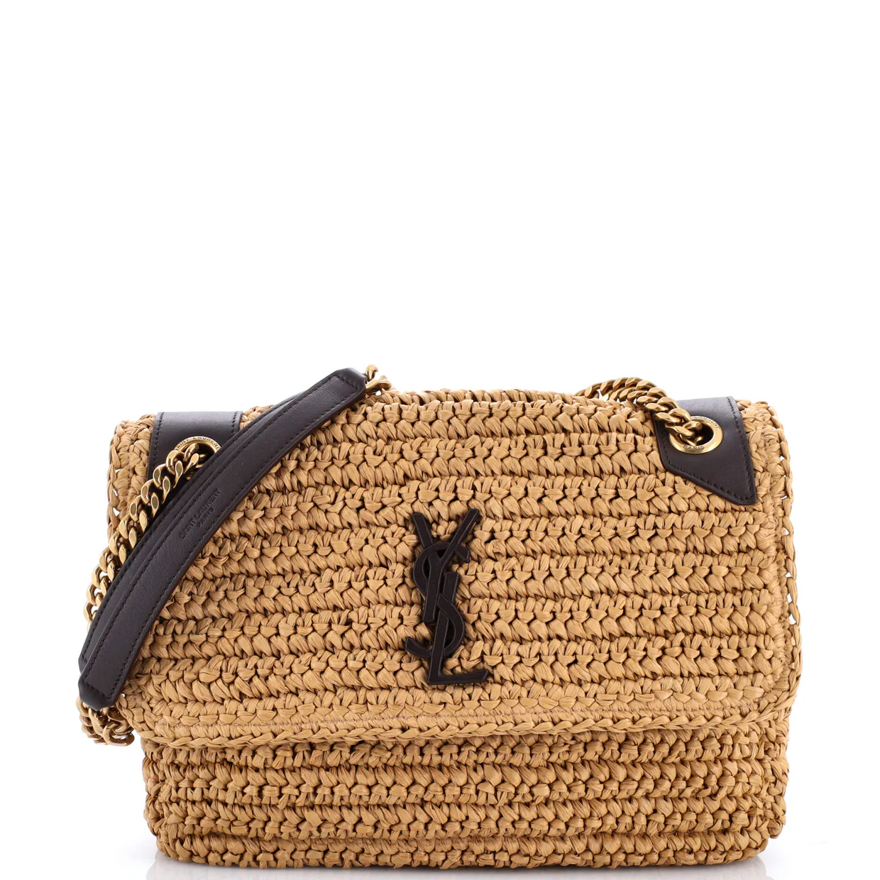 Niki Chain Flap Bag Raffia Medium - Deep Luxury