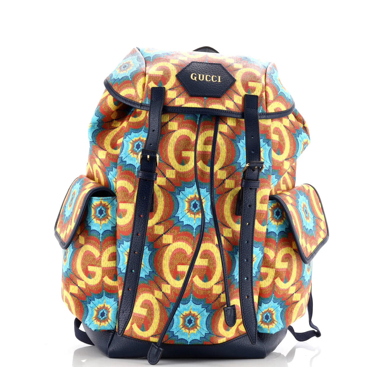 Double Pocket Belt Backpack Kaleidoscope Print GG Coated Canvas Large - Deep Luxury