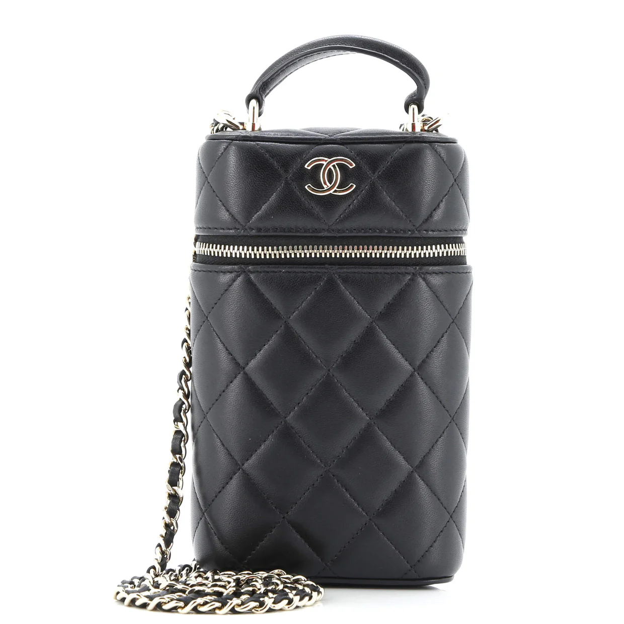 Classic Vanity Top Handle Phone Holder with Chain Quilted Lambskin - Deep Luxury